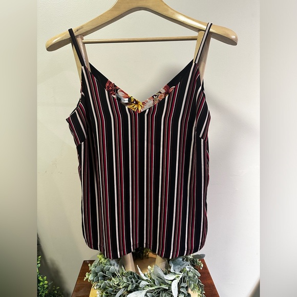 White House Black Market Floral & Stripe Reversible Cami - Picture 3 of 4